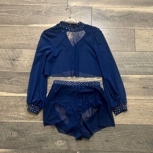 Weissman Navy Sheer Set with Polka Dot Details